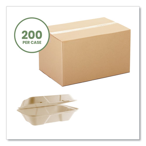 Picture of Nourish Molded Fiber Takeout Containers, Compostable, 6.1 x 9 x 2.9, Natural, Sugarcane, 200/Carton