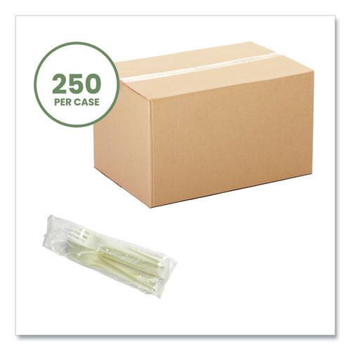 Picture of Cutlery Kits, Compostable, Fork/Knife/Spoon/Napkin, White, 250/Carton