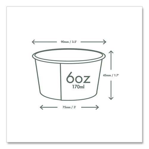 Picture of Soup Containers, Compostable, 6 oz, 3.5" Diameter x 1.7"h, Green/White, Paper, 1,000/Carton