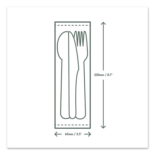 Picture of Cutlery Kits, Compostable, Fork/Knife/Spoon/Napkin, White, 250/Carton