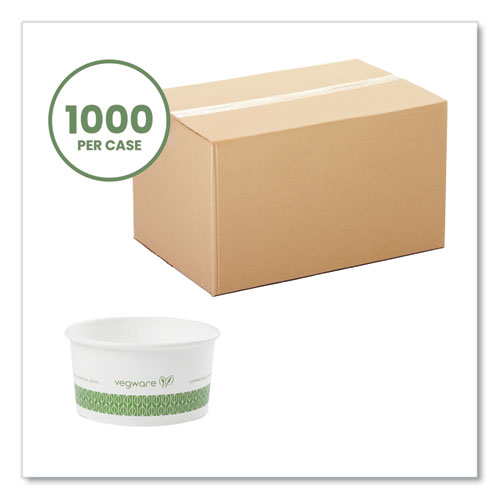 Picture of Soup Containers, Compostable, 6 oz, 3.5" Diameter x 1.7"h, Green/White, Paper, 1,000/Carton