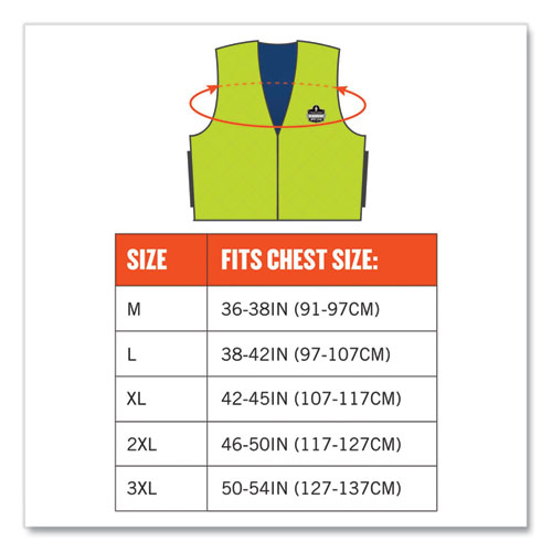 Picture of Chill-Its 6665 Embedded Polymer Cooling Vest with Zipper, Nylon/Polymer, Large, Lime