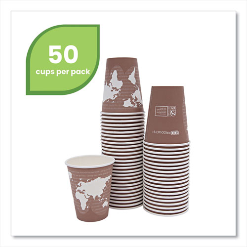 Picture of World Art Renewable and Compostable Hot Cups, 8 oz, Brown/White, 50/Pack