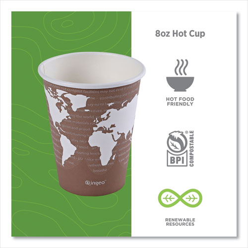 Picture of World Art Renewable and Compostable Hot Cups, 8 oz, Brown/White, 50/Pack