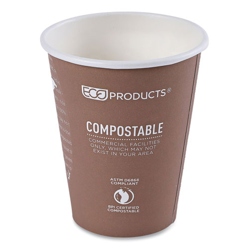 Picture of World Art Renewable and Compostable Hot Cups, 8 oz, Brown/White, 50/Pack