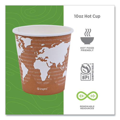 Picture of World Art Renewable and Compostable Hot Cups, 10 oz, Gray, 50/Pack, 20 Packs/Carton