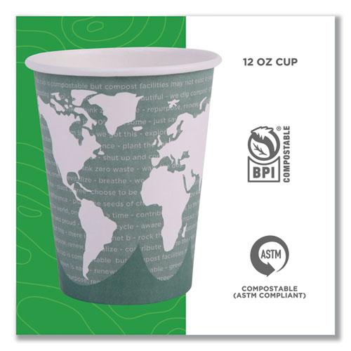 Picture of World Art Renewable and Compostable Hot Cups, 12 oz, Gray, 50/Pack, 20 Packs/Carton