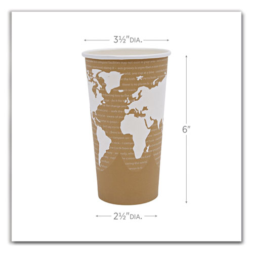 Picture of World Art Renewable and Compostable Hot Cups, 20 oz, Brown/White, 50/Pack, 20 Packs/Carton