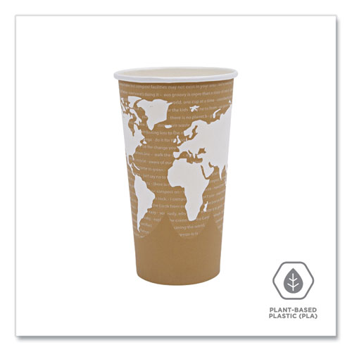 Picture of World Art Renewable and Compostable Hot Cups, 20 oz, Brown/White, 50/Pack, 20 Packs/Carton