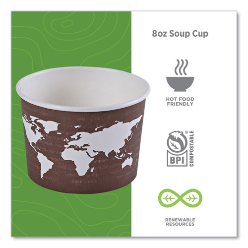 Picture of World Art Renewable and Compostable Food Container, 8 oz, 3.04 Diameter x 2.3 h, Brown, Paper, 50/Pack, 20 Packs/Carton