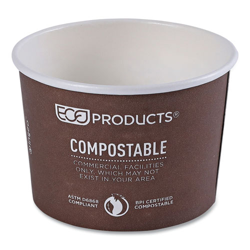 Picture of World Art Renewable and Compostable Food Container, 8 oz, 3.04 Diameter x 2.3 h, Brown, Paper, 50/Pack, 20 Packs/Carton