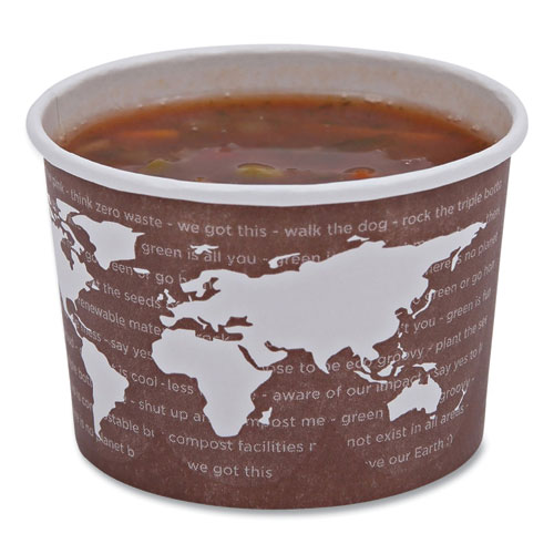 Picture of World Art Renewable and Compostable Food Container, 8 oz, 3.04 Diameter x 2.3 h, Brown, Paper, 50/Pack, 20 Packs/Carton