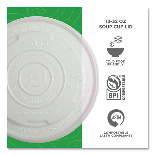 Picture of World Art PLA-Laminated Soup Container Lids for 12 oz, 16 oz, 32 oz, White, Plastic, 50/Pack, 10 Packs/Carton