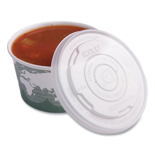 Picture of World Art PLA-Laminated Soup Container Lids for 12 oz, 16 oz, 32 oz, White, Plastic, 50/Pack, 10 Packs/Carton