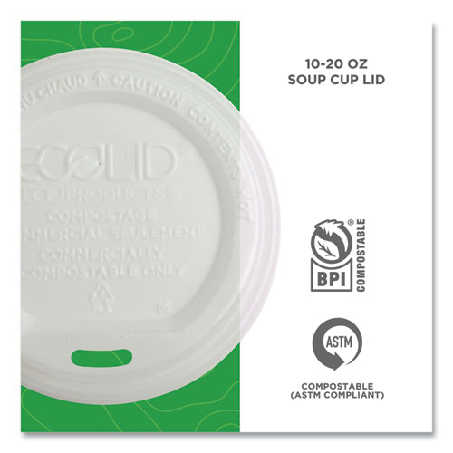 Picture of EcoLid Renewable/Compostable Hot Cup Lid, PLA, Fits 10 oz to 20 oz Hot Cups, 50/Pack, 16 Packs/Carton