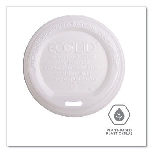 Picture of EcoLid Renewable/Compostable Hot Cup Lid, PLA, Fits 10 oz to 20 oz Hot Cups, 50/Pack, 16 Packs/Carton