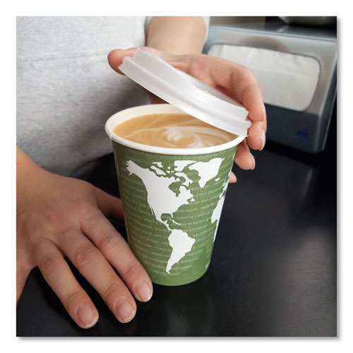 Picture of EcoLid Renewable/Compostable Hot Cup Lid, PLA, Fits 10 oz to 20 oz Hot Cups, 50/Pack, 16 Packs/Carton