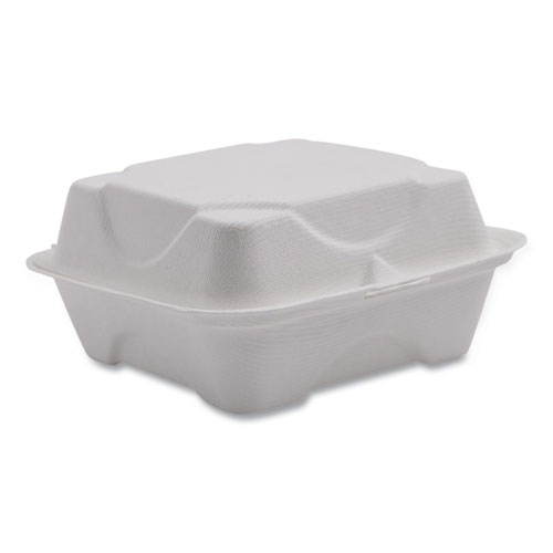 Picture of Vanguard Renewable and Compostable Sugarcane Clamshells, 6 x 6 x 3, White, 500/Carton