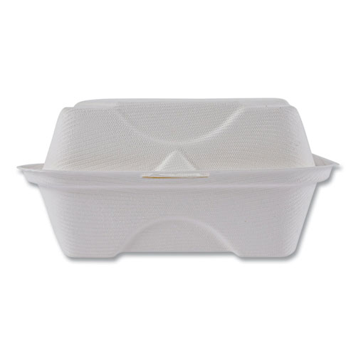 Picture of Vanguard Renewable and Compostable Sugarcane Clamshells, 6 x 6 x 3, White, 500/Carton