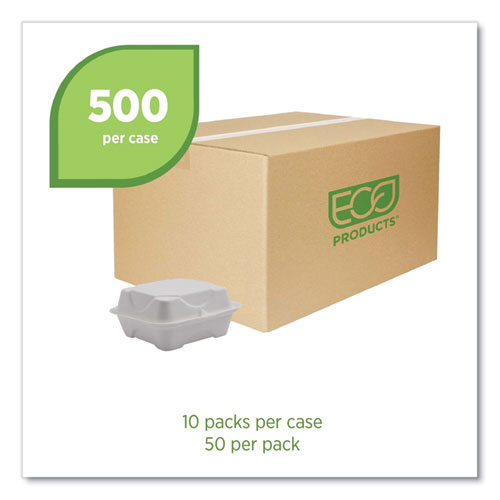 Picture of Vanguard Renewable and Compostable Sugarcane Clamshells, 6 x 6 x 3, White, 500/Carton