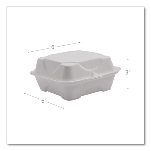 Picture of Vanguard Renewable and Compostable Sugarcane Clamshells, 6 x 6 x 3, White, 500/Carton