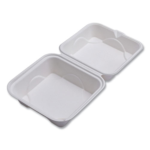 Picture of Vanguard Renewable and Compostable Sugarcane Clamshells, 6 x 6 x 3, White, 500/Carton