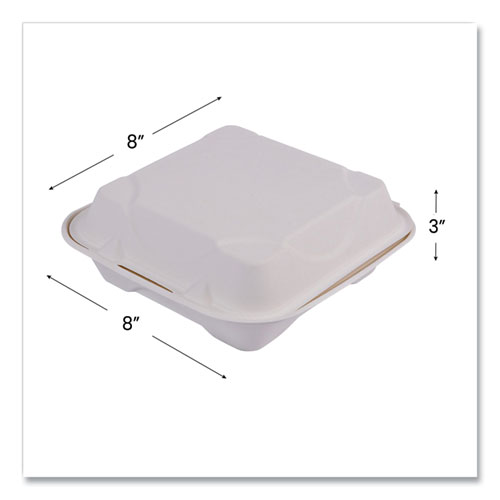 Picture of Vanguard Renewable and Compostable Sugarcane Clamshells, 1-Compartment, 8 x 8 x 3, White, 200/Carton