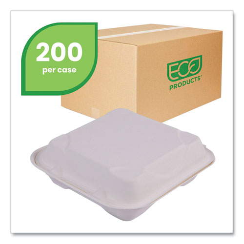 Picture of Molded Fiber Hinged Clamshell Containers, 9 x 9 x 3, White, Sugarcane, 50/Pack, 4 Packs/Carton