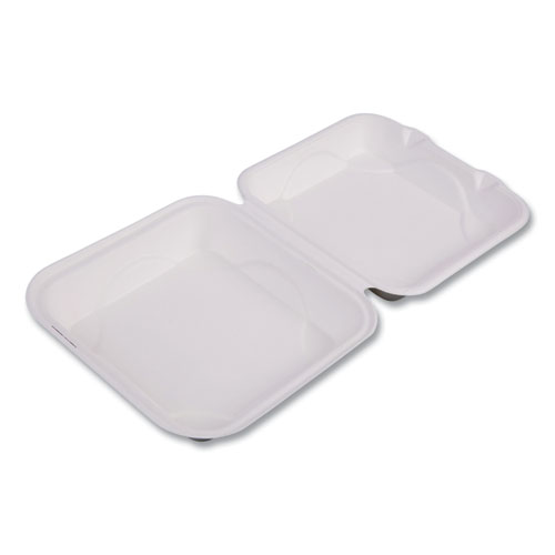 Picture of Molded Fiber Hinged Clamshell Containers, 9 x 9 x 3, White, Sugarcane, 50/Pack, 4 Packs/Carton