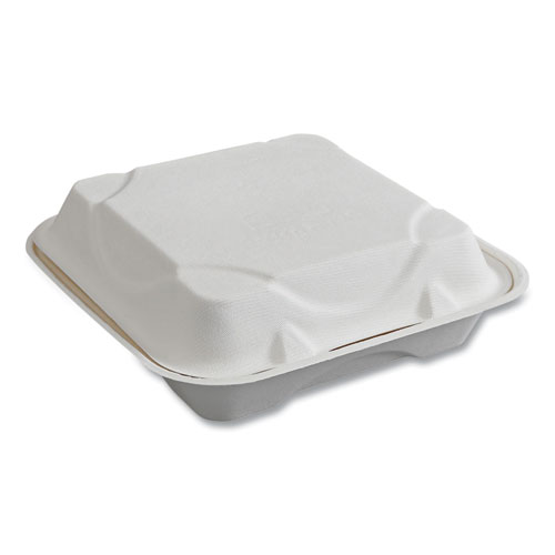 Picture of Vanguard Renewable and Compostable Sugarcane Clamshells, 1-Compartment, 9 x 9 x 3, White, 200/Carton