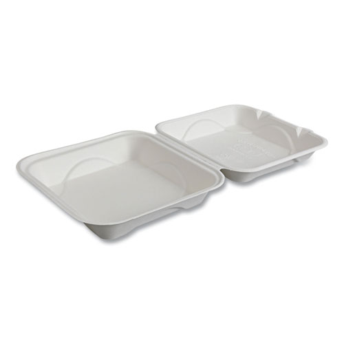 Picture of Vanguard Renewable and Compostable Sugarcane Clamshells, 1-Compartment, 9 x 9 x 3, White, 200/Carton