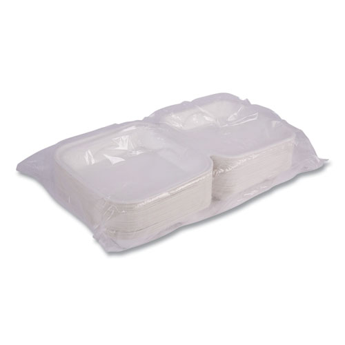 Picture of Vanguard Renewable and Compostable Sugarcane Clamshells, 1-Compartment, 9 x 9 x 3, White, 200/Carton