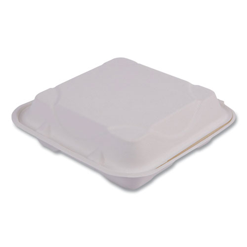 Picture of Vanguard Renewable and Compostable Sugarcane Clamshells, 3-Compartment, 9 x 9 x 3, White, 200/Carton