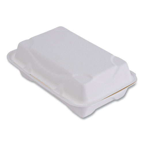 Picture of Vanguard Renewable and Compostable Sugarcane Clamshells, 1-Compartment, 9 x 6 x 3, White, 250/Carton