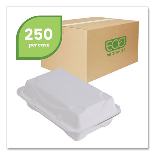 Picture of Vanguard Renewable and Compostable Sugarcane Clamshells, 1-Compartment, 9 x 6 x 3, White, 250/Carton