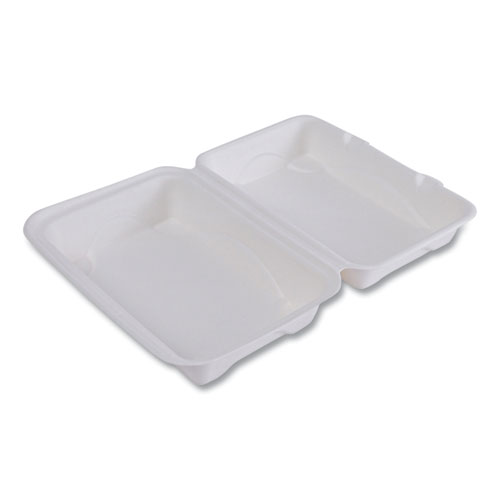 Picture of Vanguard Renewable and Compostable Sugarcane Clamshells, 1-Compartment, 9 x 6 x 3, White, 250/Carton