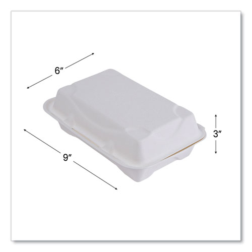 Picture of Vanguard Renewable and Compostable Sugarcane Clamshells, 1-Compartment, 9 x 6 x 3, White, 250/Carton