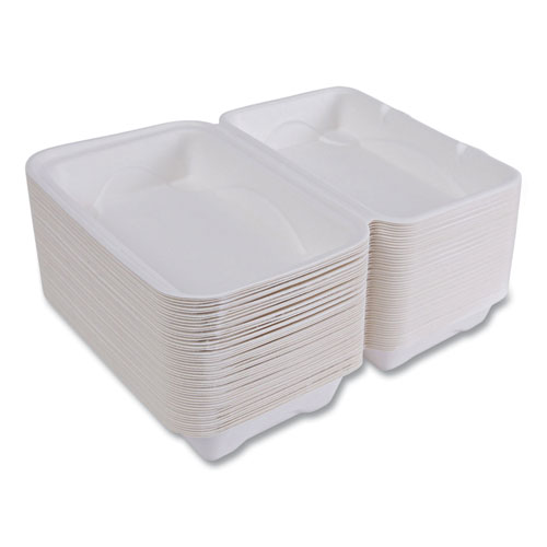 Picture of Vanguard Renewable and Compostable Sugarcane Clamshells, 1-Compartment, 9 x 6 x 3, White, 250/Carton