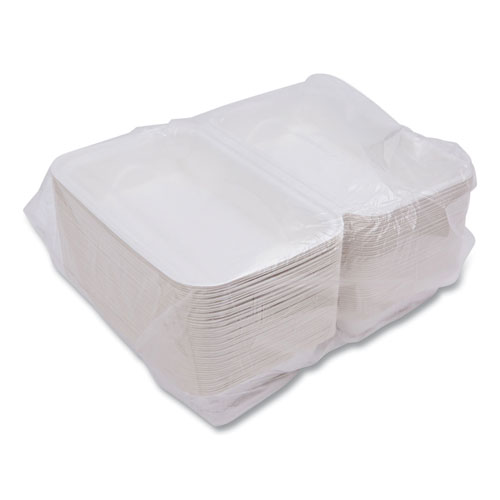 Picture of Vanguard Renewable and Compostable Sugarcane Clamshells, 1-Compartment, 9 x 6 x 3, White, 250/Carton