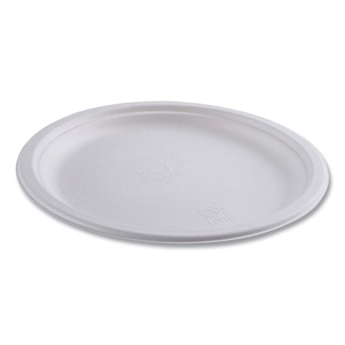 Picture of Vanguard Renewable and Compostable Sugarcane Plates, 10" dia, White, 500/Carton