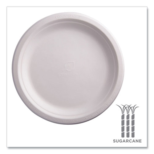 Picture of Vanguard Renewable and Compostable Sugarcane Plates, 9" dia, White, 500/Carton