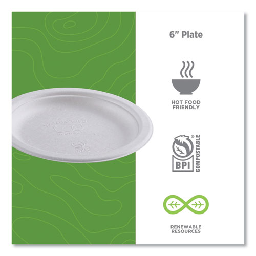 Picture of Vanguard Renewable and Compostable Sugarcane Plates, 6" dia, White, 1,000/Carton