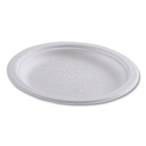 Picture of Vanguard Renewable and Compostable Sugarcane Plates, 6" dia, White, 1,000/Carton