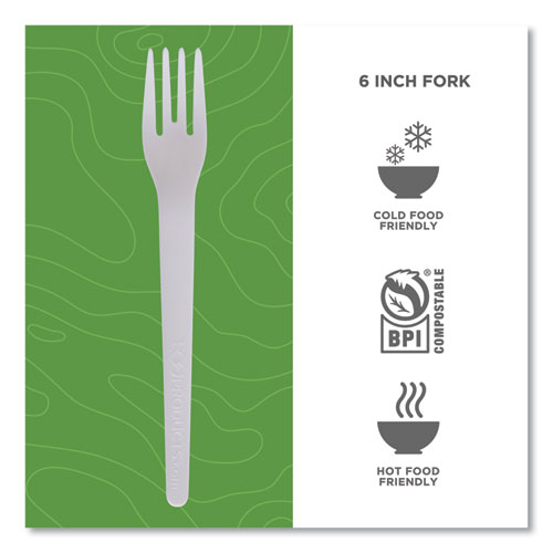 Picture of Plantware Compostable Cutlery, Fork, 6", White, 1,000/Carton