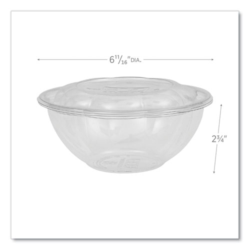 Picture of Renewable and Compostable Salad Bowls with Lids, 24 oz, Clear, Plastic, 50/Pack, 3 Packs/Carton