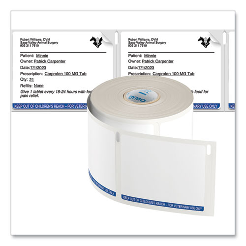 Picture of Veterinary Prescription Labels for LabelWriter Label Printers, 2.75 x 2.12, Black/White, 400 Labels/Roll, 6 Rolls/Pack