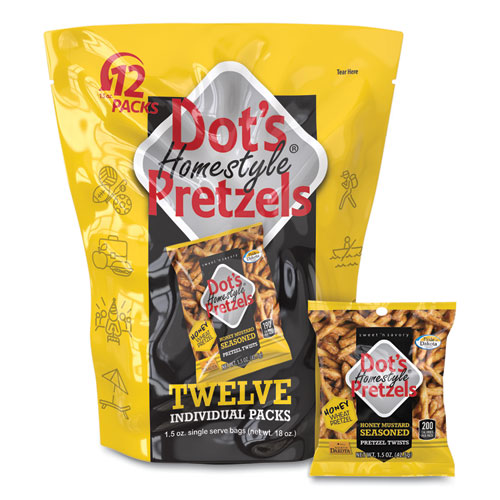 Picture of Honey Mustard Pretzels, Honey Mustard, 1.5 oz Bag, 12 Bags/Pack, 2/Carton