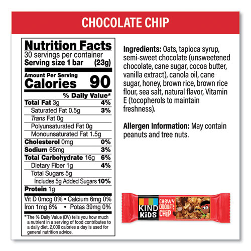 Picture of Kids Chewy Chocolate Chip, 8.1 oz Bars, 30/Pack