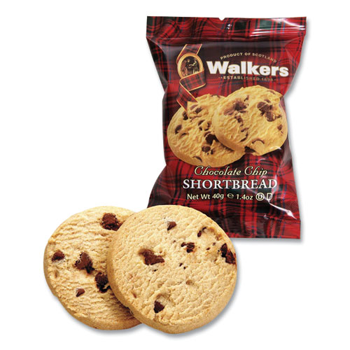 Picture of Shortbread Cookies, Chocolate Chip, 1.4 oz Pack, 2/Pack, 20 Packs/Box