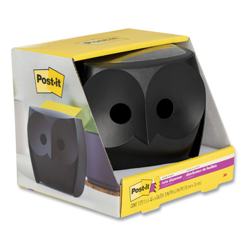 Picture of Owl-Shaped Dispenser, For 3 x 3 Pads, Black, Includes 45-Sheet Citron Super Sticky Dispenser Pop-Up Pad